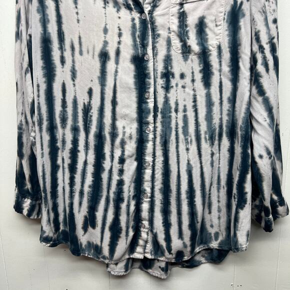 Women's Button Front Tie Dye Shirt Size XL Long Sleeve Ceam & Gray - Picture 4 of 12